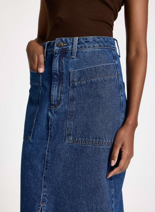 Saia Le Lis Midi Marcela Jeans Feminina